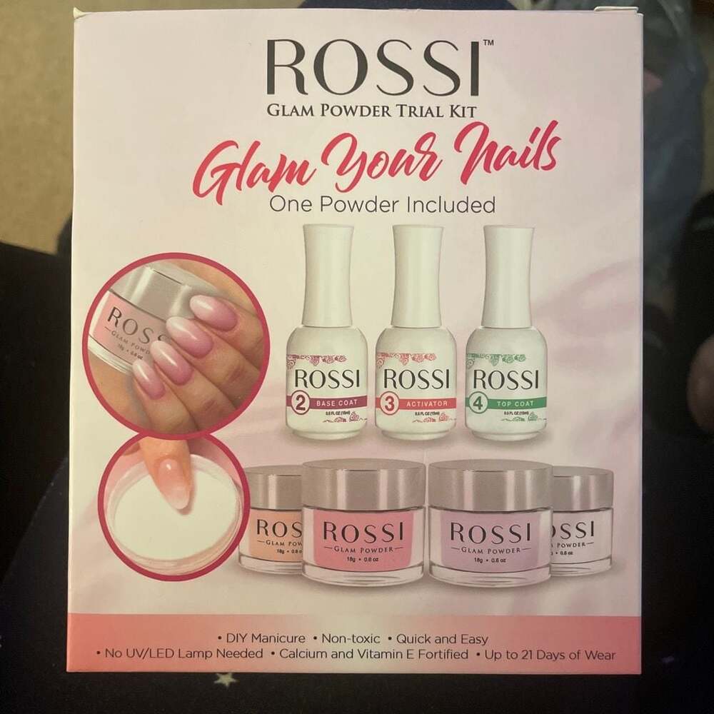 Rossi Nails Glam Powder Trial Kit with Sweetheart 016 Dip Powder